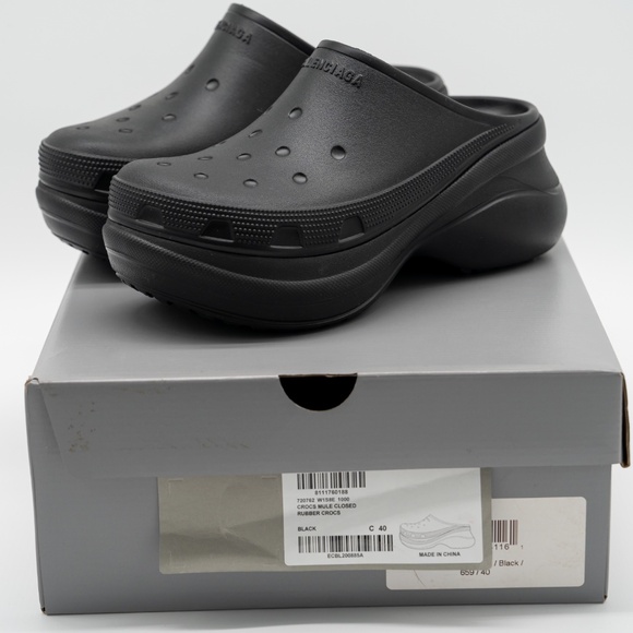 size 40 - Balenciaga Crocs Mule Rubber Slide Sandal Platform Black - Picture 12 of 13